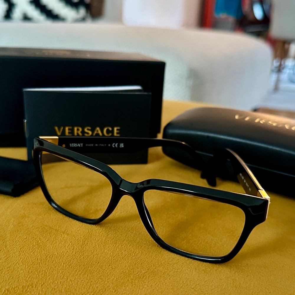 Versace Men's Glasses in Black with Gold Detail